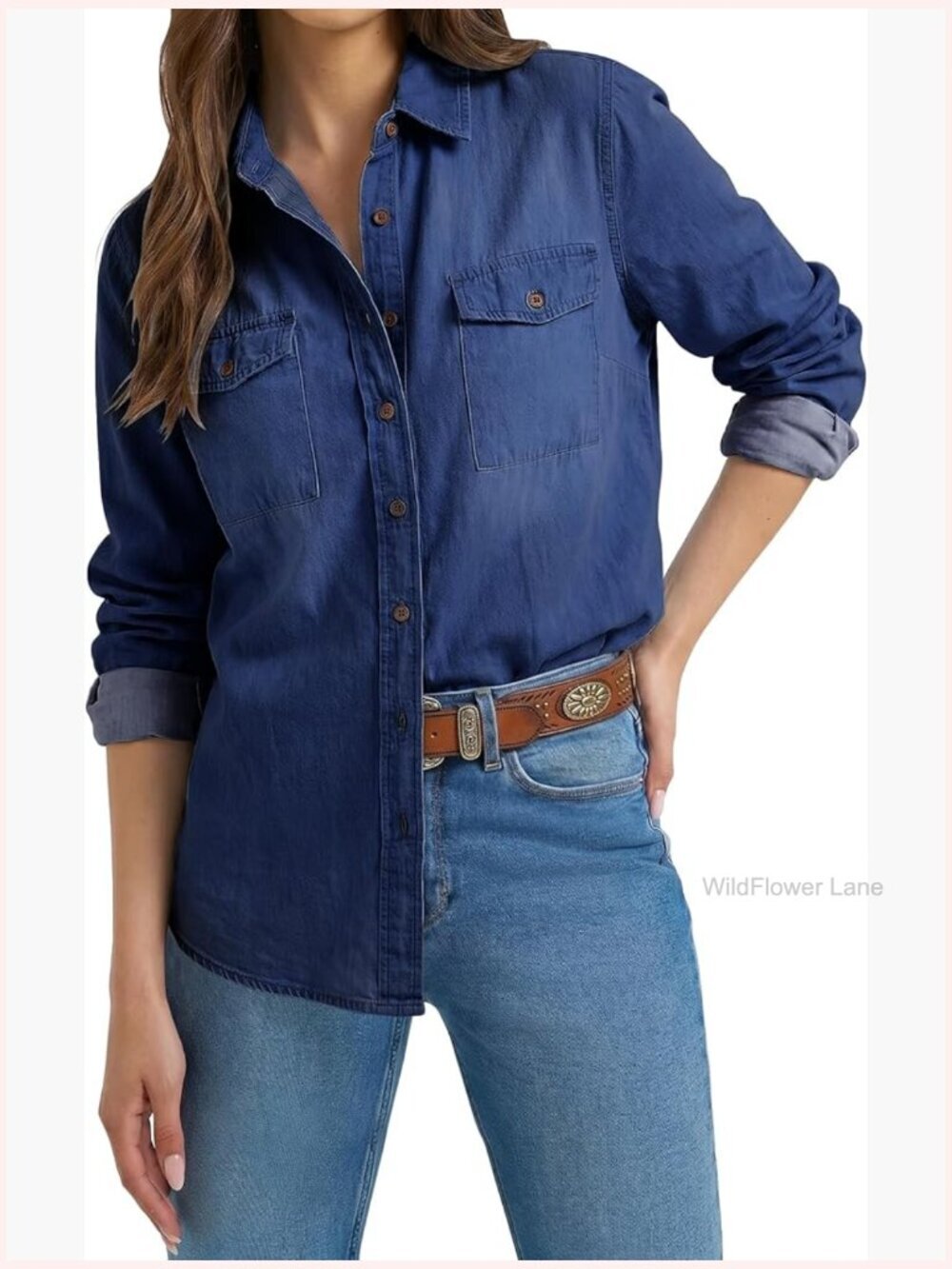 Denim Button Down Shirt Women Long Sleeve Western Top